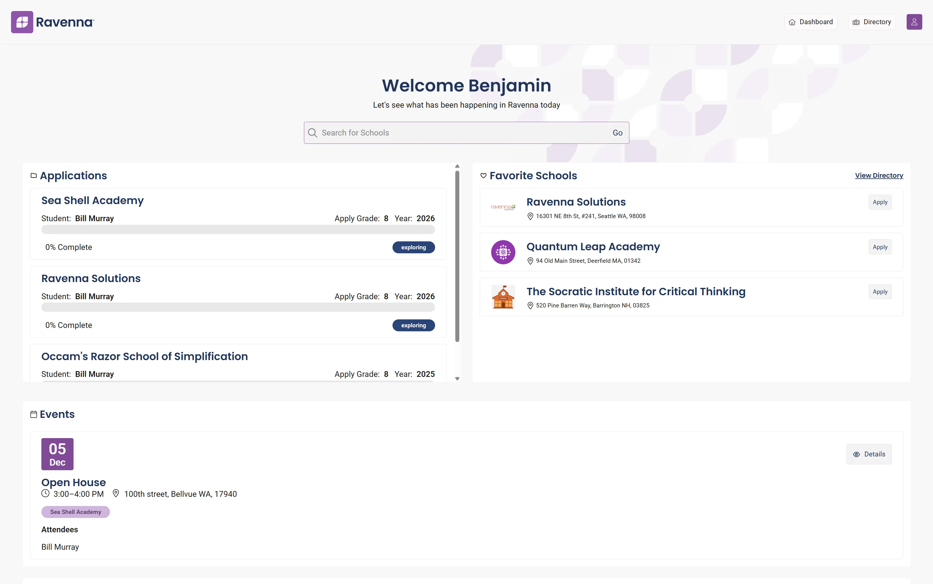 Ravenna dashboard after redesign