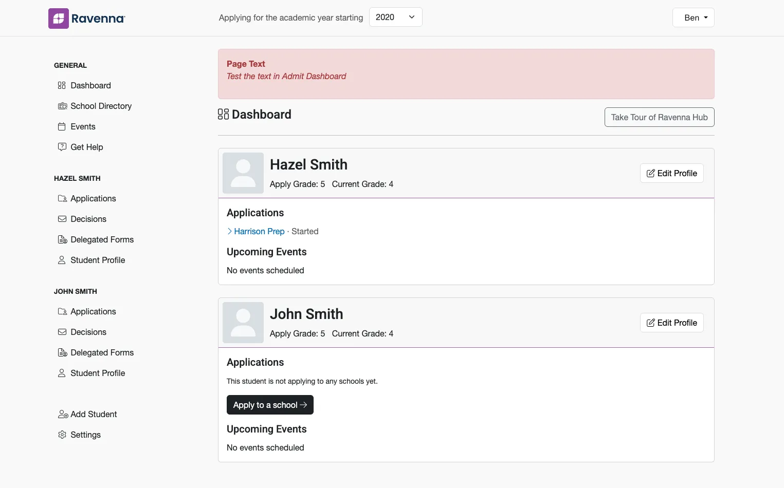 Ravenna dashboard before redesign