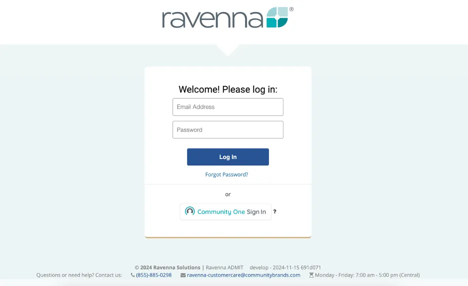 Ravenna platform login before redesign